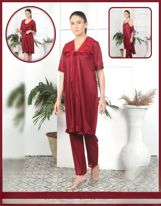 Elegant 3-Piece Silk Nightwear