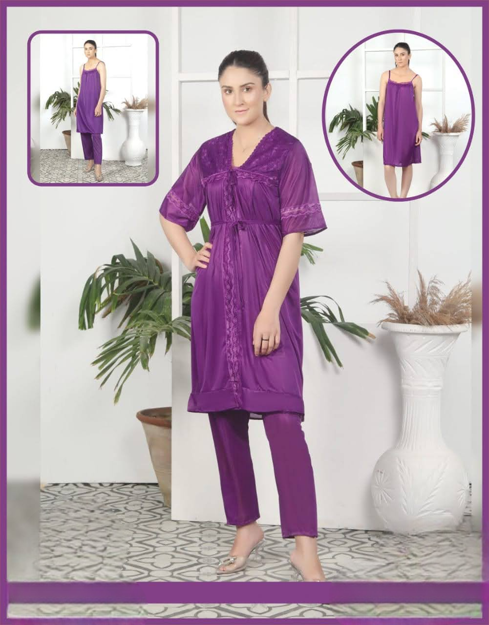 Elegant 3-Piece Silk Nightwear